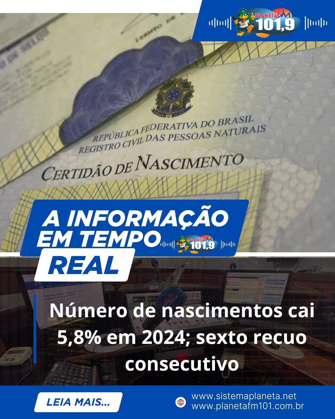 Número de nascimentos cai 5,8% em 2024; sexto recuo consecutivo