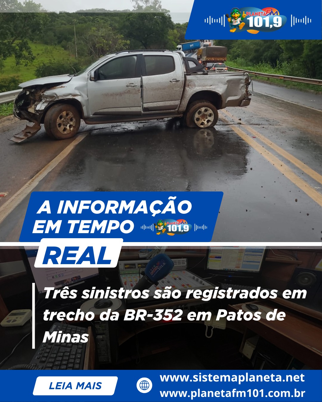 Três sinistros são registrados em trecho da BR-352 em Patos de Minas