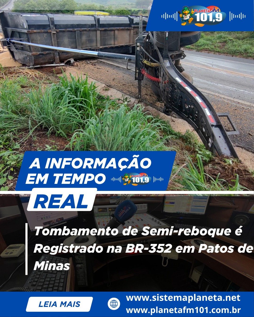 Tombamento de Semi-reboque é Registrado na BR-352 em Patos de Minas