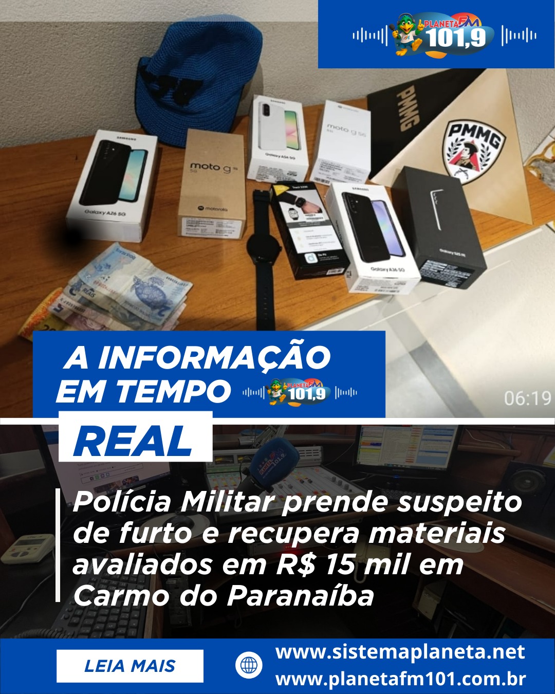 Polícia Militar prende suspeito de furto e recupera materiais avaliados em R$ 15 mil em Carmo do Paranaíba