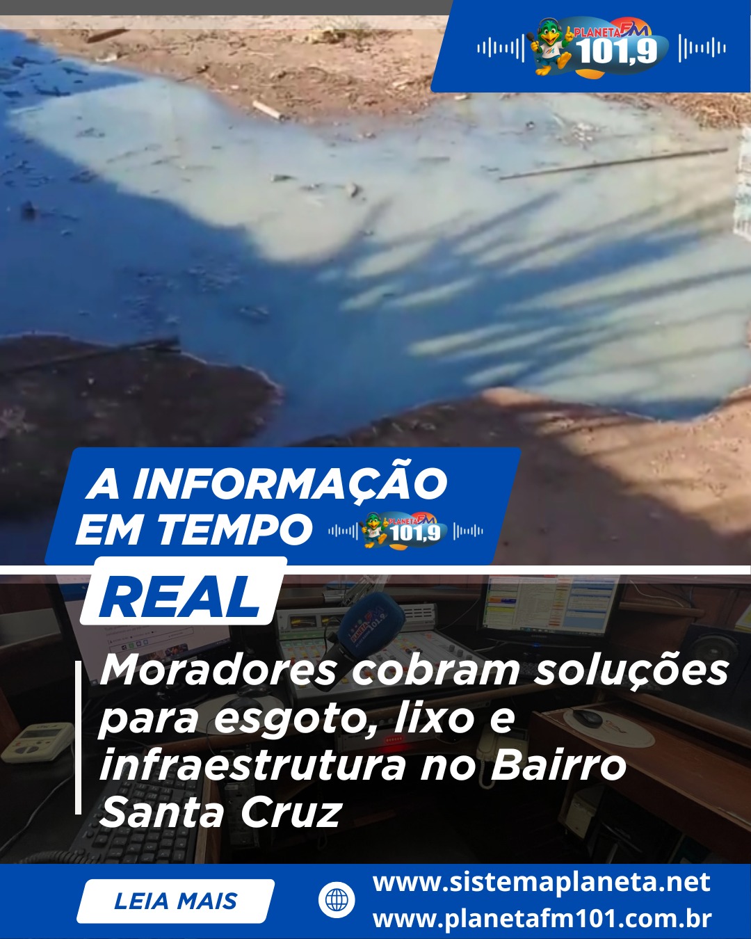 Moradores cobram soluções para esgoto, lixo e infraestrutura no Bairro Santa Cruz