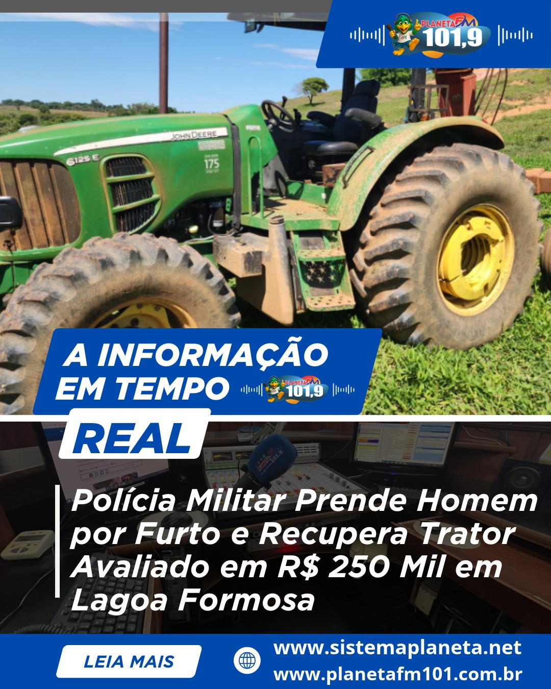 Polícia Militar Prende Homem por Furto e Recupera Trator Avaliado em R$ 250 Mil em Lagoa Formosa